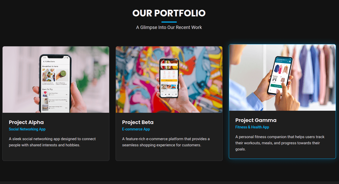 Mobile App Portfolio Section View